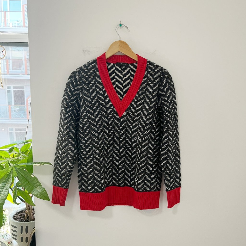 Rag & Bone Black & White Stripe Wool Knit Sweater Size Xxs